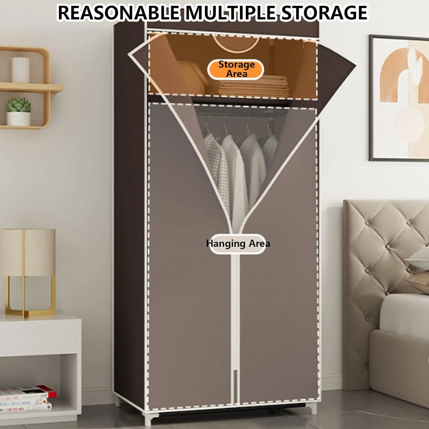 Wardrobe Canvas Wardrobe,Portable Wardrobe Shelves With Hanging Rail,Shelves,Fabric Cover,Clothes Closet Storage Organizer,White-155x70x45 Wardrobe Canvas Wardrobe,Portable Wardrobe Shelves With Hanging Rail,Shelves,Fabric Cover,Clothes Closet Storage Organizer,White-155x70x45