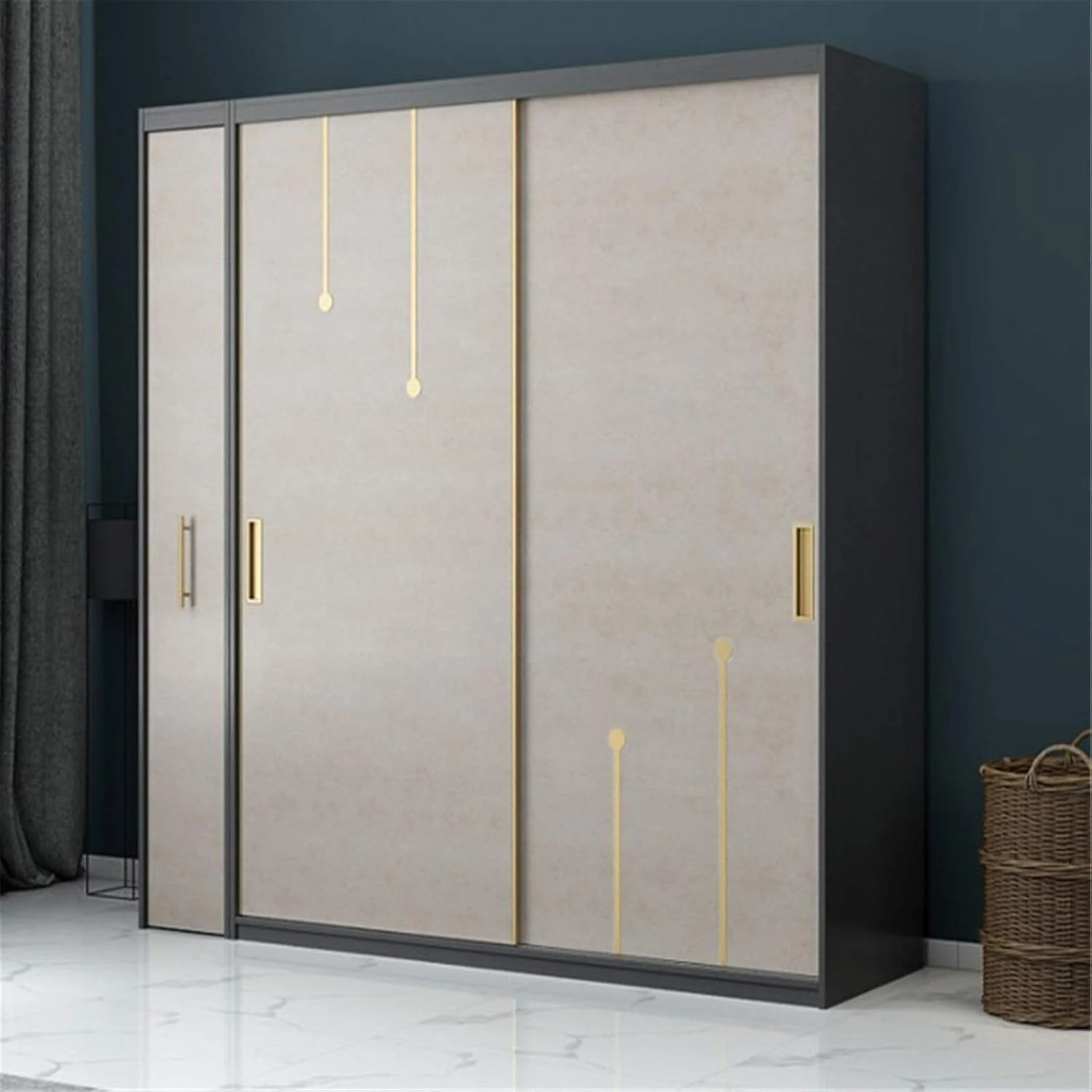 Wardrobe Sliding Door Wardrobe Small Apartment Sliding Door Sliding Door Simple Modern Home Bedroom Large Wardrobe Suitable for Hanging Tops (Color : Black2, Size : 200x60x140cm)