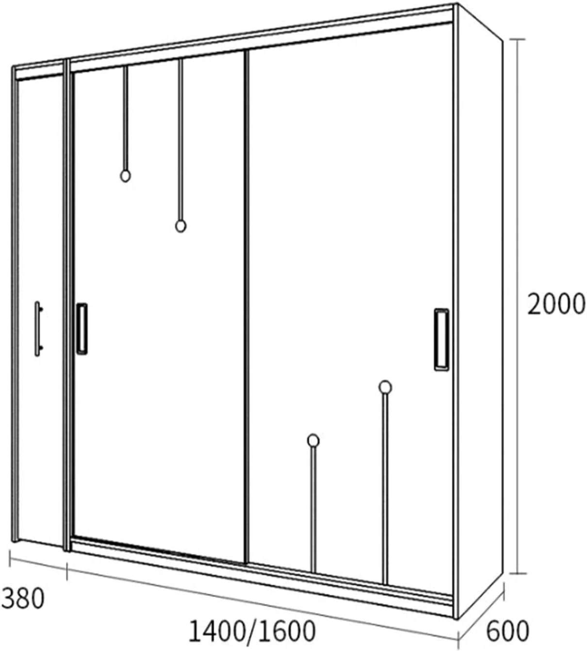 Wardrobe Sliding Door Wardrobe Small Apartment Sliding Door Sliding Door Simple Modern Home Bedroom Large Wardrobe Suitable for Hanging Tops (Color : Black2, Size : 200x60x140cm)