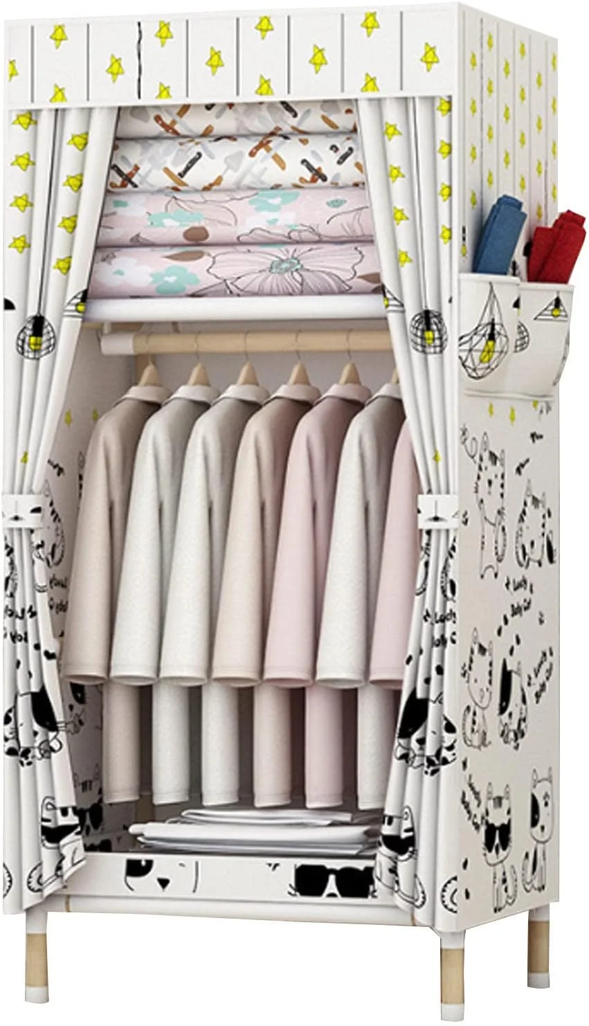 Wardrobe Portable Canvas Wardrobes Shelves,Foldable Closet With Hanging Rail and Side Pockets,Clothes Closet Storage Organizer for Clothes,Bags,A-65X45X155CM