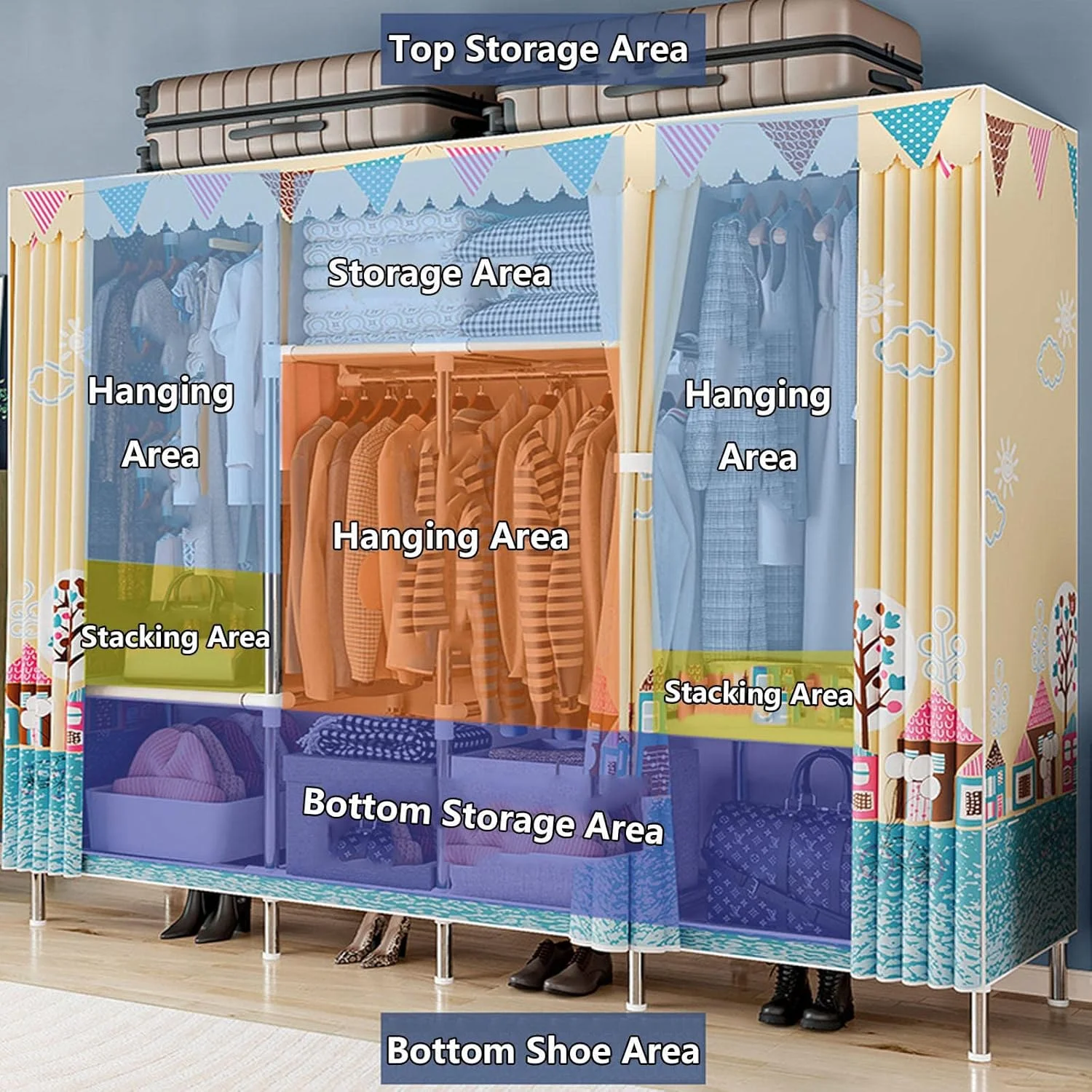 Wardrobe Portable Canvas Wardrobes Shelves,Fabric Clothes Closet Storage Organizer for Bedroom,Fabric Wardrobes,A-105X45X170cm