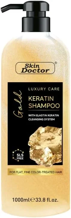 شامپو کراتین طلایی مراقبت لوکس Skin Doctor، ۱۰۰۰ میلی لیتر، بدون SLS، برای موهای نازک، صاف و رنگ شده شامپو کراتین طلایی مراقبت لوکس Skin Doctor، ۱۰۰۰ میلی لیتر، بدون SLS، برای موهای نازک، صاف و رنگ شده
