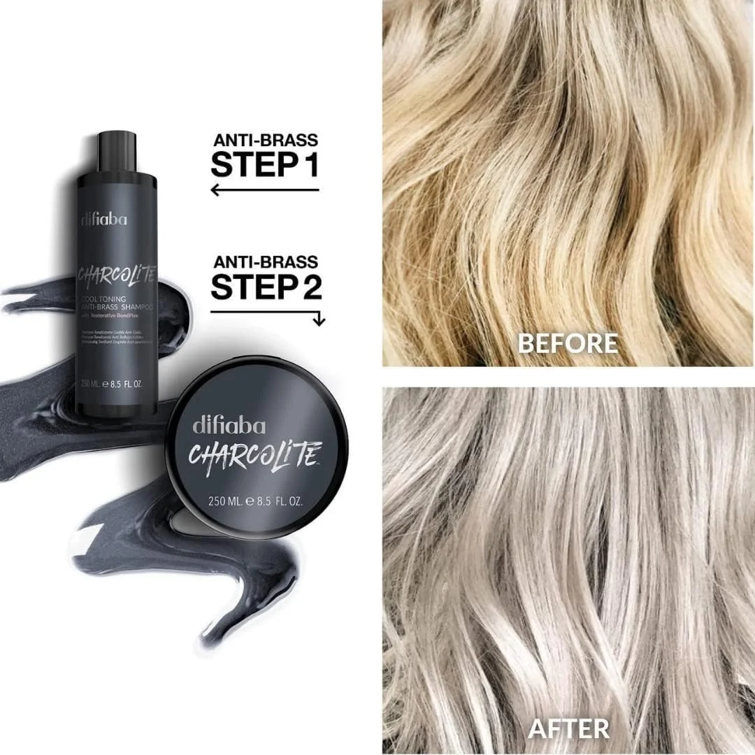 شامپو دیفیابا Charcolite مخصوص موهای بلوند رنگ شده - شامپو خنثی کننده رنگ نارنجی با BondPlex احیا کننده - 250 میلی لیتر