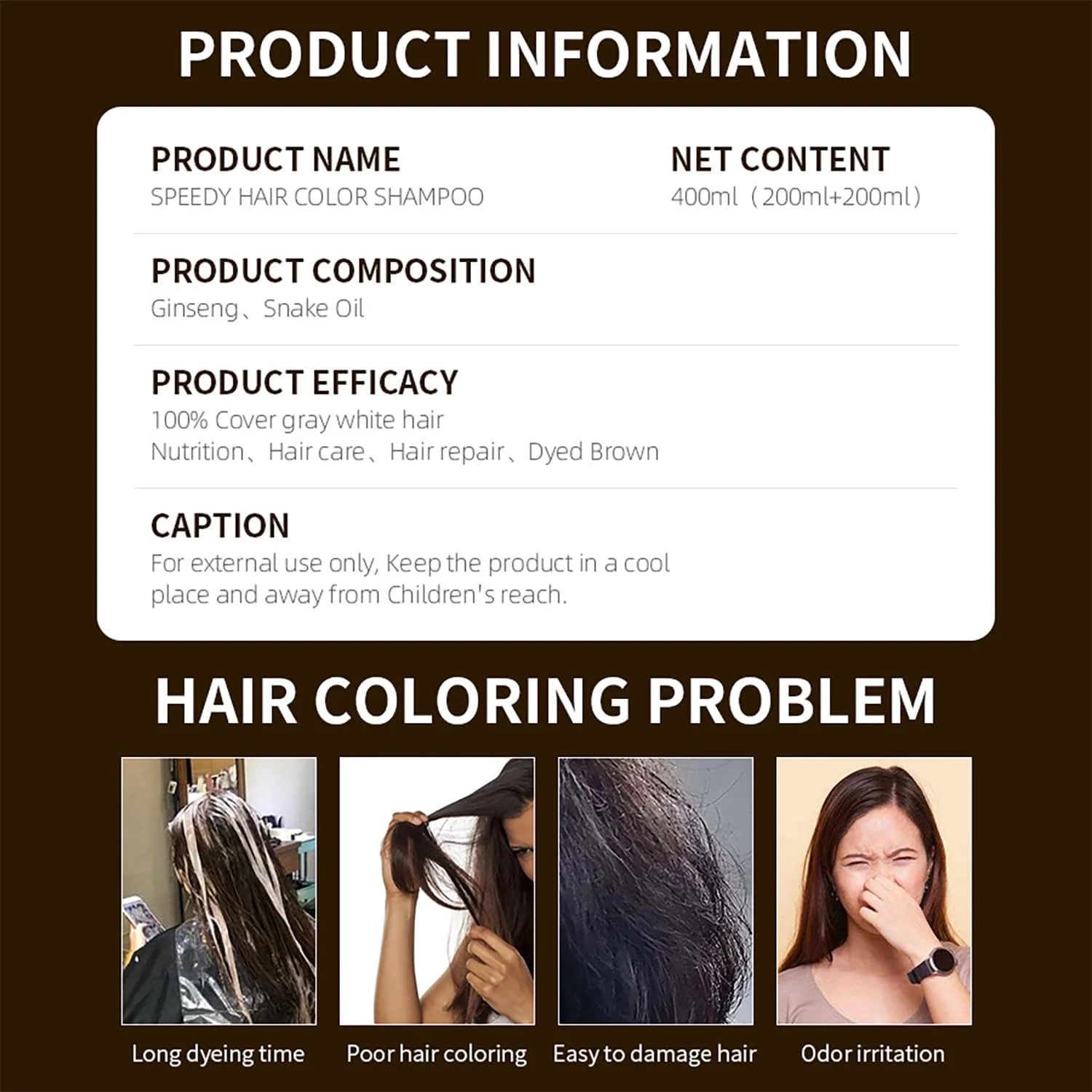 شامپو رنگ موی سریع دیسار بیوتی حاوی روغن جینسینگ و حلزون، رنگ قهوه ای طبیعی، پوشش موهای سفید و خاکستری، 8 دقیقه، 200 میلی لیتر + 200 میلی لیتر