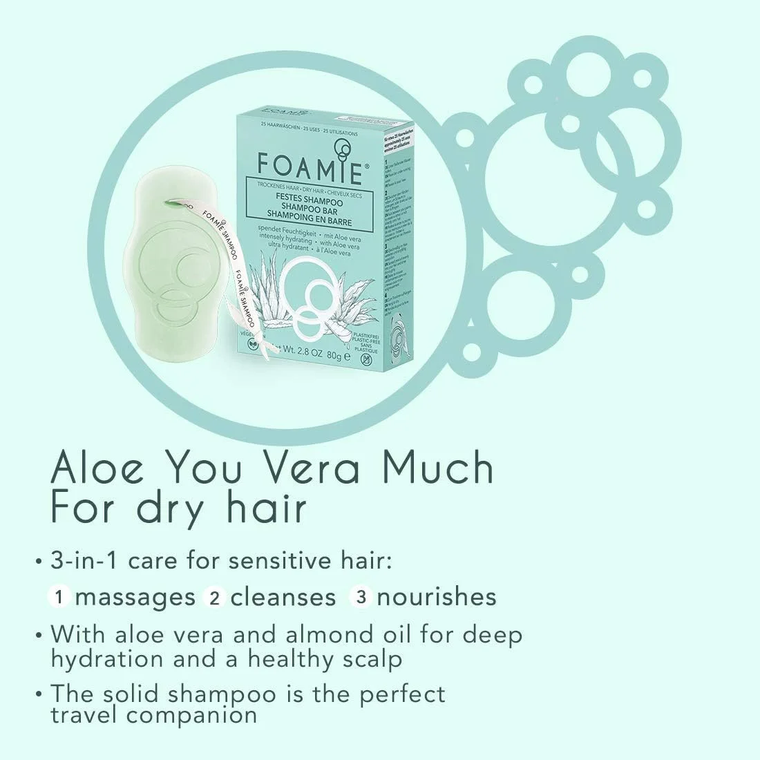 شامپو بار فومی، آلوئه اسپا - مرطوب کننده برای موهای خشک - متعادل کننده PH، بدون صابون، بدون مواد مضر، وگان - ایده آل برای مسافرت شامپو بار فومی، آلوئه اسپا - مرطوب کننده برای موهای خشک - متعادل کننده PH، بدون صابون، بدون مواد مضر، وگان - ایده آل برای مسافرت