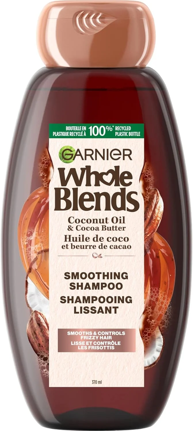 Garnier Whole Blends Coconut Oil & Cocoa Butter Scent Smoothing Shampoo for Frizzy Hair, Paraben-Free, Nourishing, Unisex, 12.5 Fl Oz