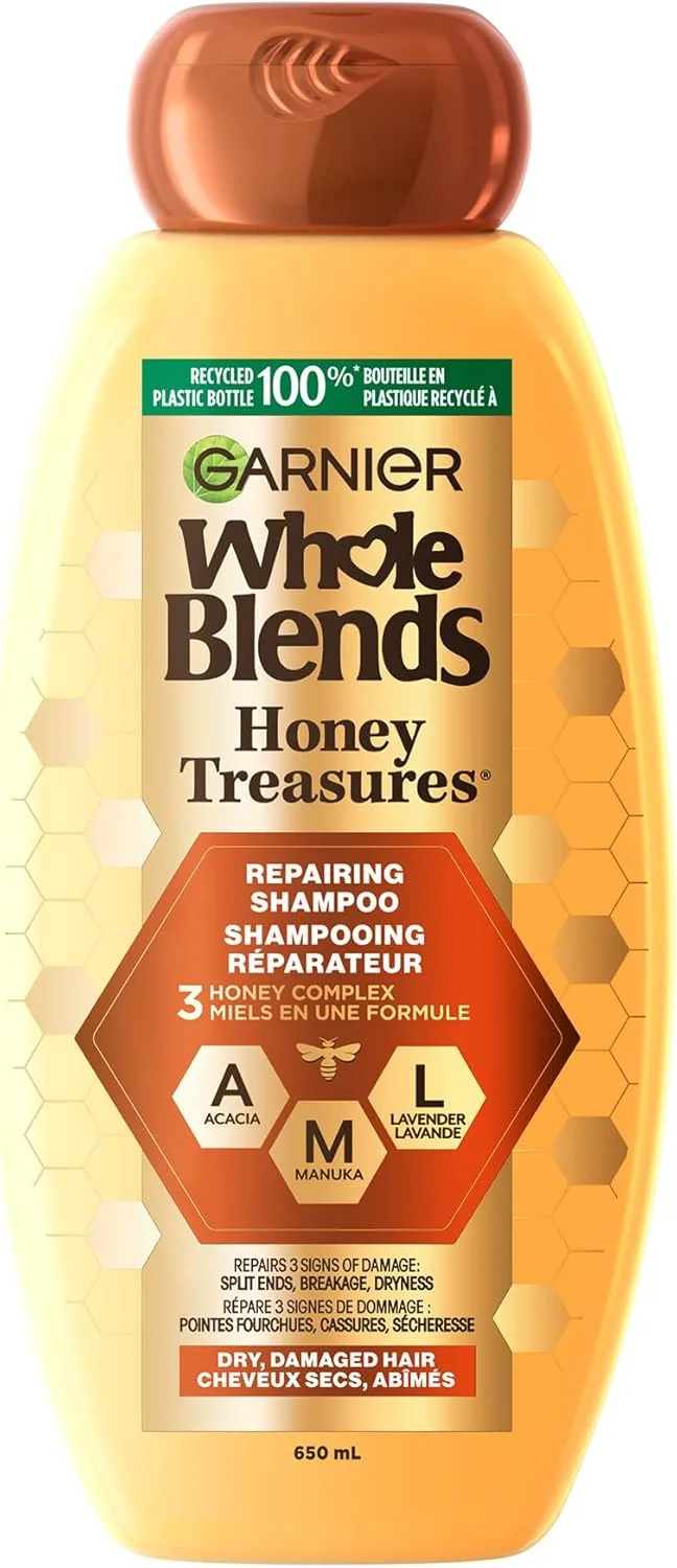 Garnier Whole Blends Repairing Shampoo Honey Treasures, For Damaged Hair, 22 fl. oz.