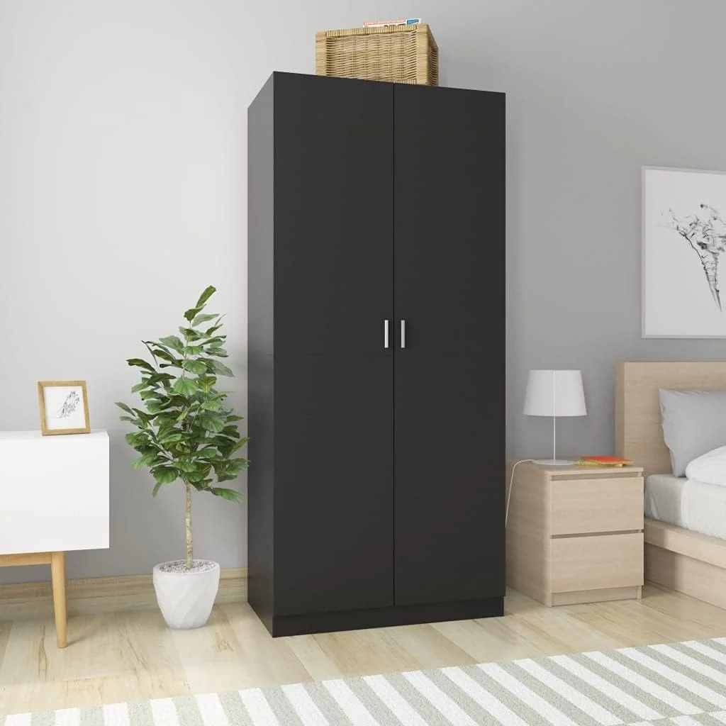vidaXL Wardrobe with 2 Doors Living Room Clothing Storage Cabinet Shelf Orangiser Rack Hanger Cupboard Furniture Black Engineered Wood vidaXL Wardrobe with 2 Doors Living Room Clothing Storage Cabinet Shelf Orangiser Rack Hanger Cupboard Furniture Black Engineered Wood