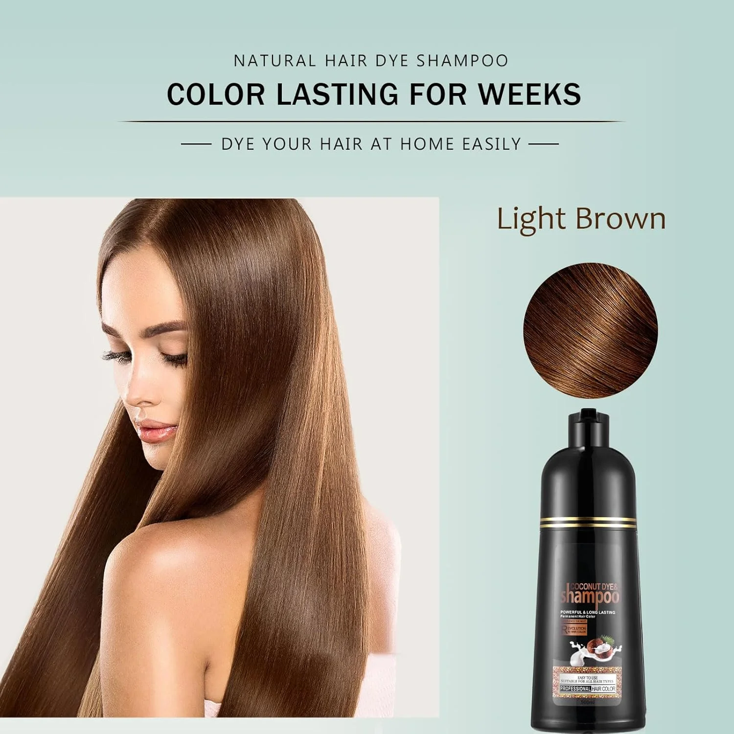 FVQUHVO Light Brown Hair Shampoo for Dark Hair-Instant Hair Dye Shampoo 3 in 1 for Women & Men - Herbal Brown Shampoo Colors in 15 Minutes & Long Lasting Dye 16.90 Fl Oz(Light Brown)