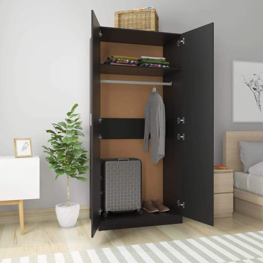 vidaXL Wardrobe with 2 Doors Living Room Clothing Storage Cabinet Shelf Orangiser Rack Hanger Cupboard Furniture Black Engineered Wood vidaXL Wardrobe with 2 Doors Living Room Clothing Storage Cabinet Shelf Orangiser Rack Hanger Cupboard Furniture Black Engineered Wood