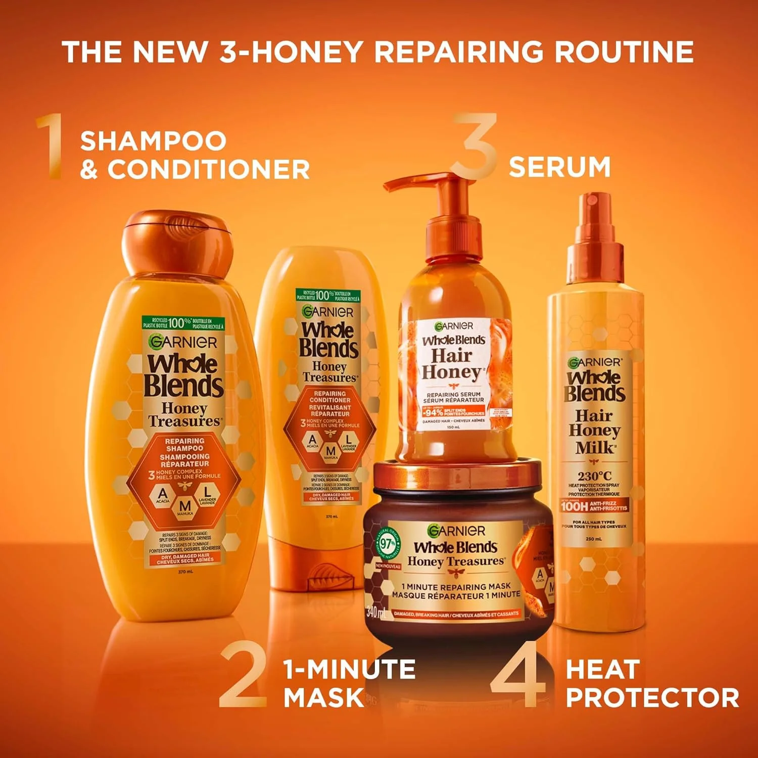 Garnier Whole Blends Repairing Shampoo Honey Treasures, For Damaged Hair, 22 fl. oz. Garnier Whole Blends Repairing Shampoo Honey Treasures, For Damaged Hair, 22 fl. oz.