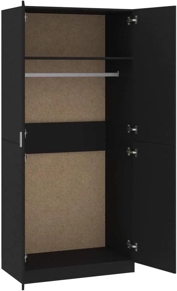 vidaXL Wardrobe with 2 Doors Living Room Clothing Storage Cabinet Shelf Orangiser Rack Hanger Cupboard Furniture Black Engineered Wood vidaXL Wardrobe with 2 Doors Living Room Clothing Storage Cabinet Shelf Orangiser Rack Hanger Cupboard Furniture Black Engineered Wood