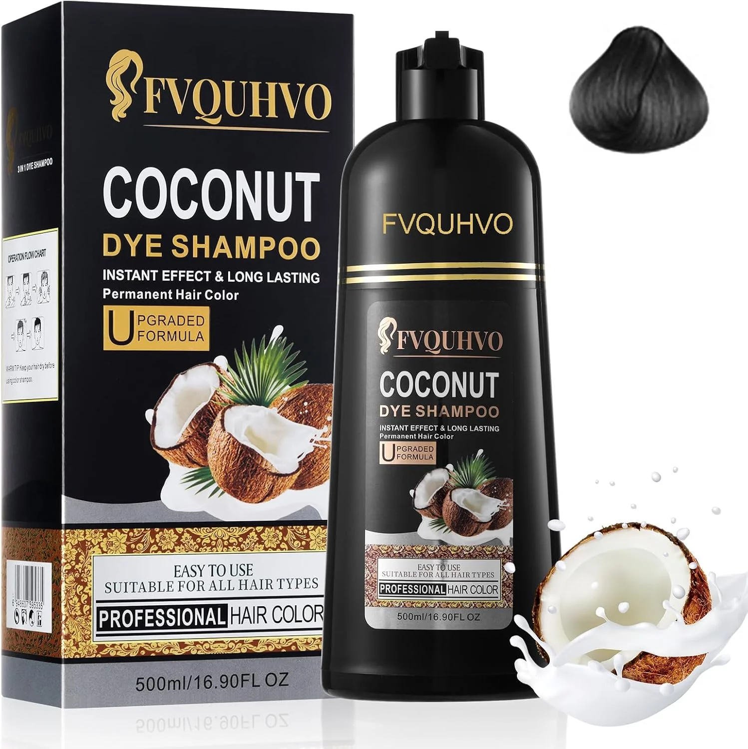 Fvquhvo Black Hair Dye Shampoo, Hair Color Shampoo for Gray Hair, Instant Black Hair Shampoo, Champu Para Canas, Shampoo Hair Dye for All Hair Types