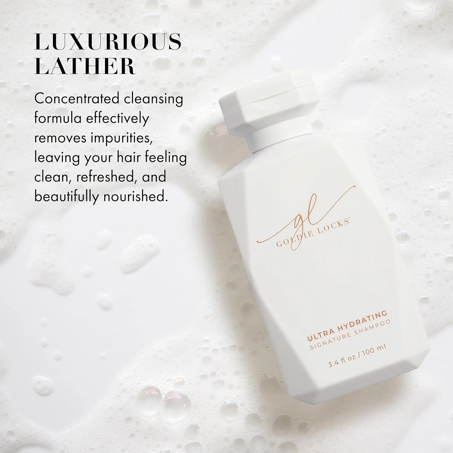 شامپو فوق آبرسان سایز مسافرتی گلدن لاکس - 100 میلی لیتر - فرمول مرطوب کننده بدون سولفات - حفظ بافت و درخشش - ایمن برای اکستنشن و موهای رنگ شده - بدون پروتئین