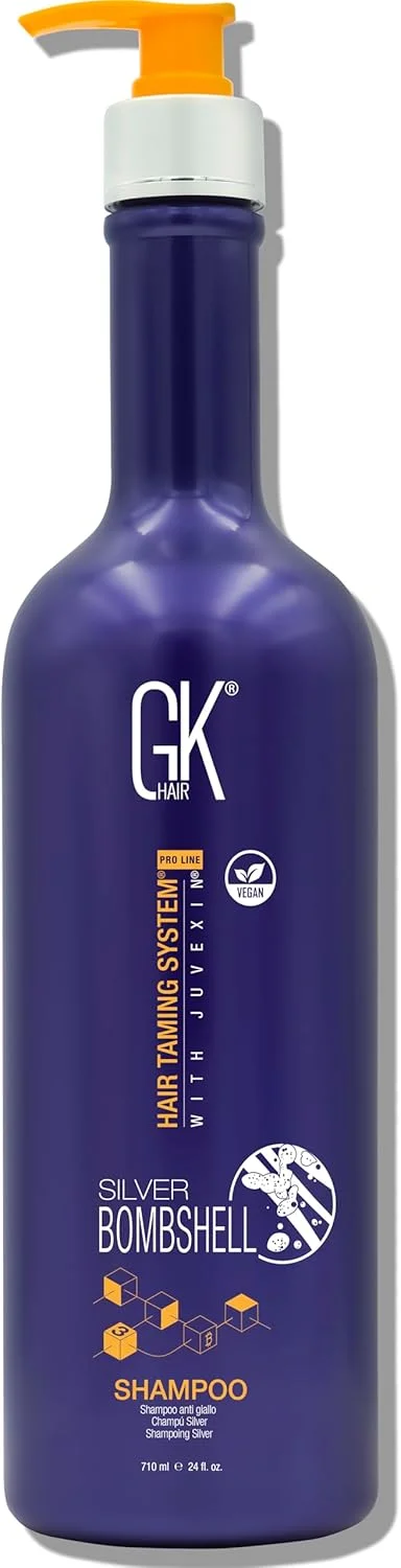 شامپو بنفش سیلور بامبشل گلوبال کراتین جی کی هیر - مناسب موهای بلوند، پلاتینیوم، خاکستری، نقره ای و سفید، آبرسان موهای خشک و آسیب دیده و از بین برنده زردی و تناژ نارنجی (710 میلی لیتر)