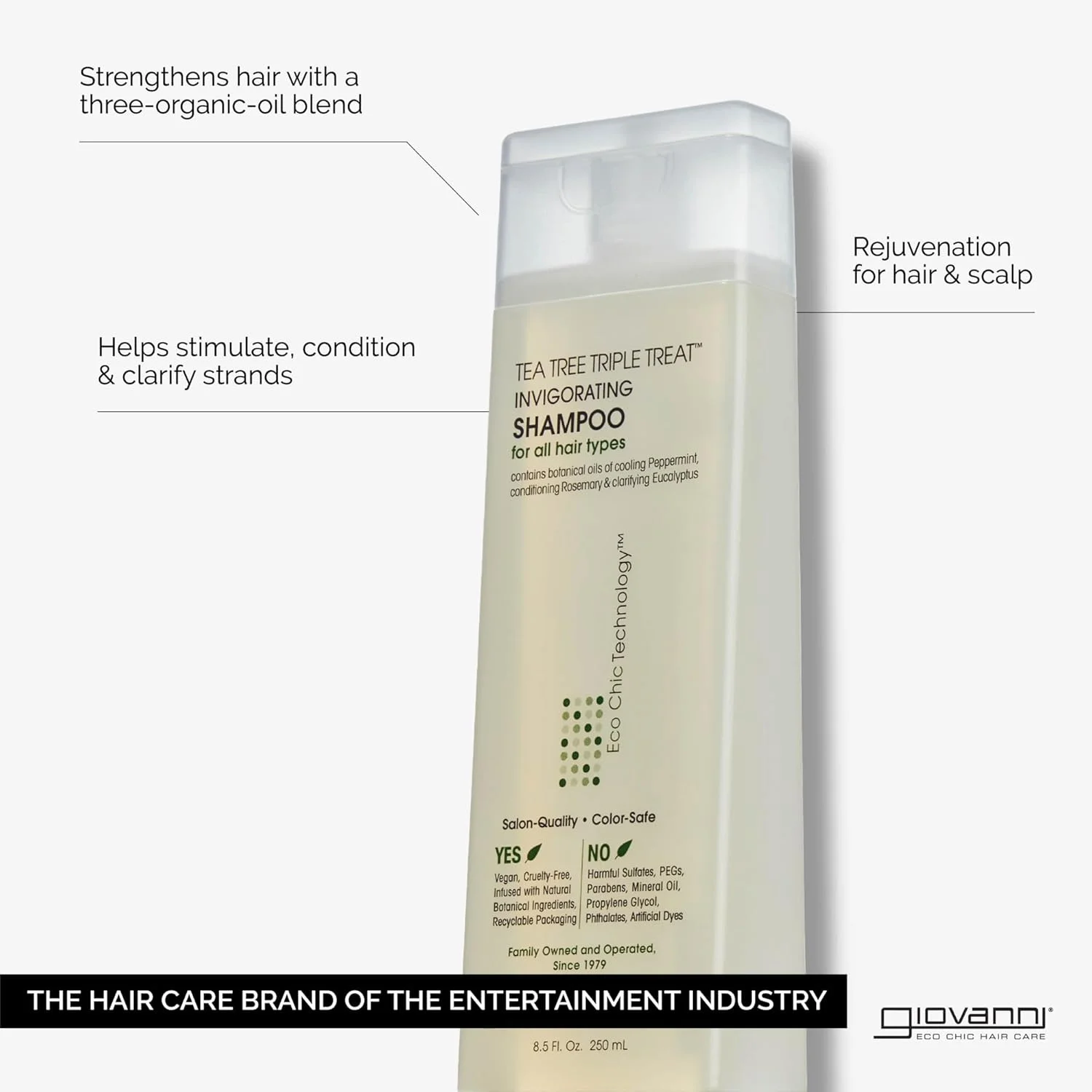 Giovanni Tea Tree Triple Treat Invigorating Shampoo | Rejuvenation For Hair And Scalp | Alleviates Dry & Flaking Scalp With Organic Tea Tree Botanicals | 100% Color-Safe | 60 Ml