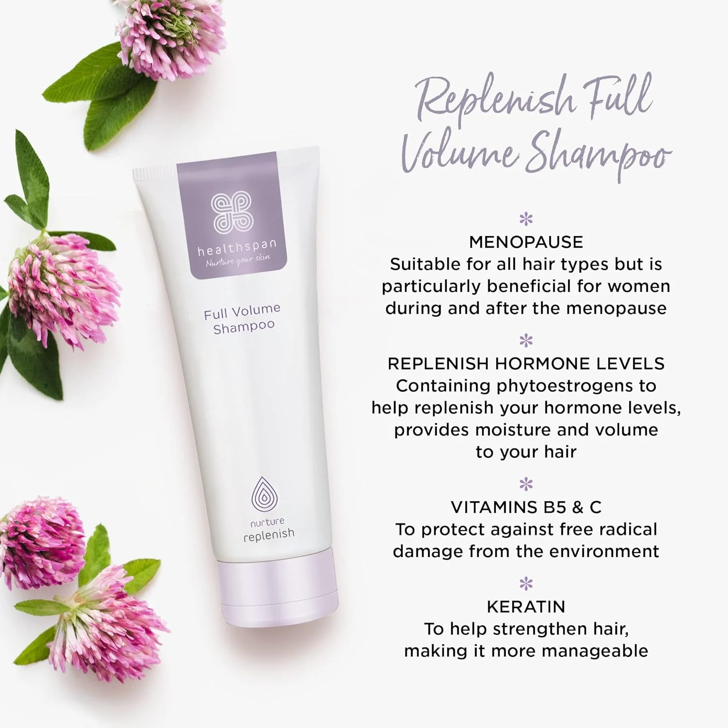 شامپو حجم دهنده Healthspan Replenish (200 میلی لیتر) | برای موهای طبیعی و رنگ شده | محافظت از ساختار مو و کمک به تقویت موهای پیر | جبران کننده سطح هورمون های طبیعی شامپو حجم دهنده Healthspan Replenish (200 میلی لیتر) | برای موهای طبیعی و رنگ شده | محافظت از ساختار مو و کمک به تقویت موهای پیر | جبران کننده سطح هورمون های طبیعی