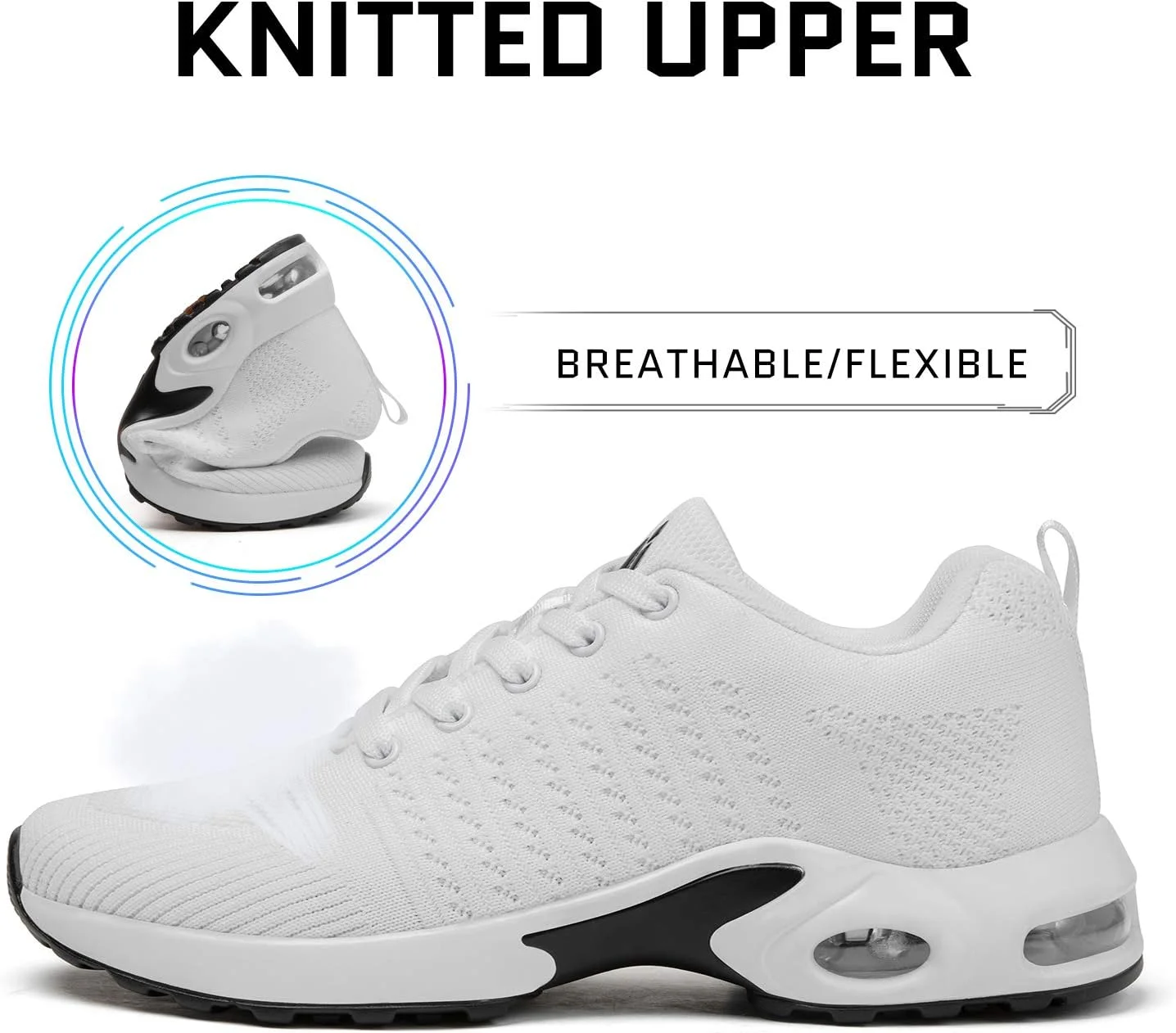 کفش ورزشی زنانه میشانشا، مناسب دویدن و پیاده روی، تنفس پذیر با بالشتک هوا، سفید، سایز 9.5