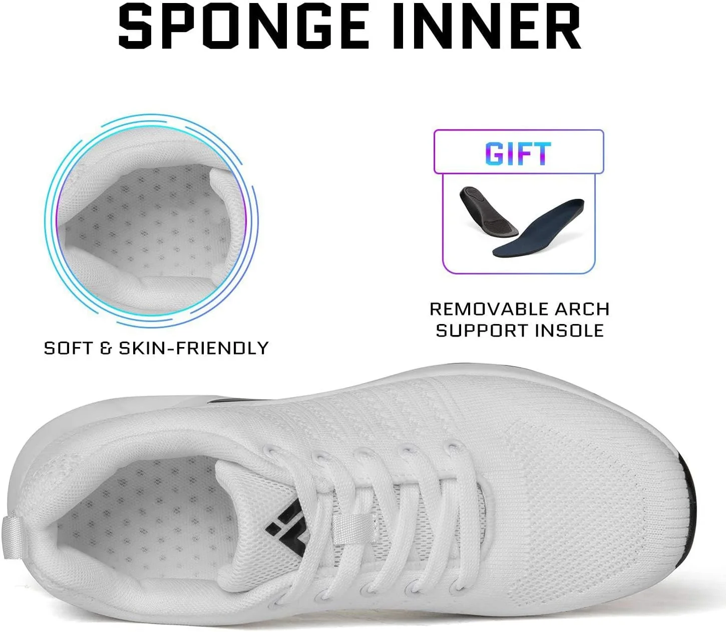 کفش ورزشی زنانه میشانشا، مناسب دویدن و پیاده روی، تنفس پذیر با بالشتک هوا، سفید، سایز 9.5