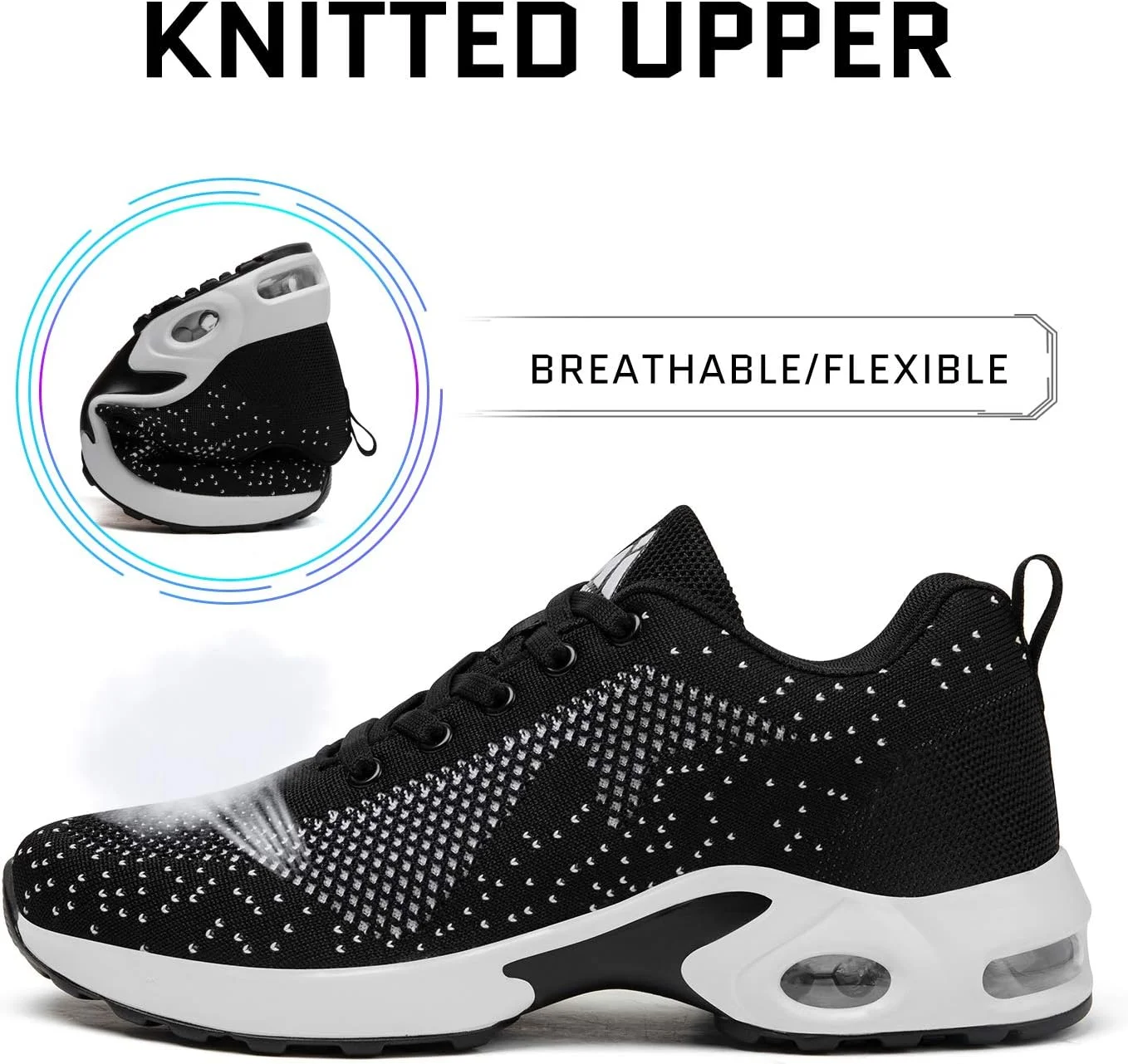 کفش های دویدن و پیاده روی زنانه میشانشا، تنفسی با بالشتک هوا، مشکی شب، سایز 7.5