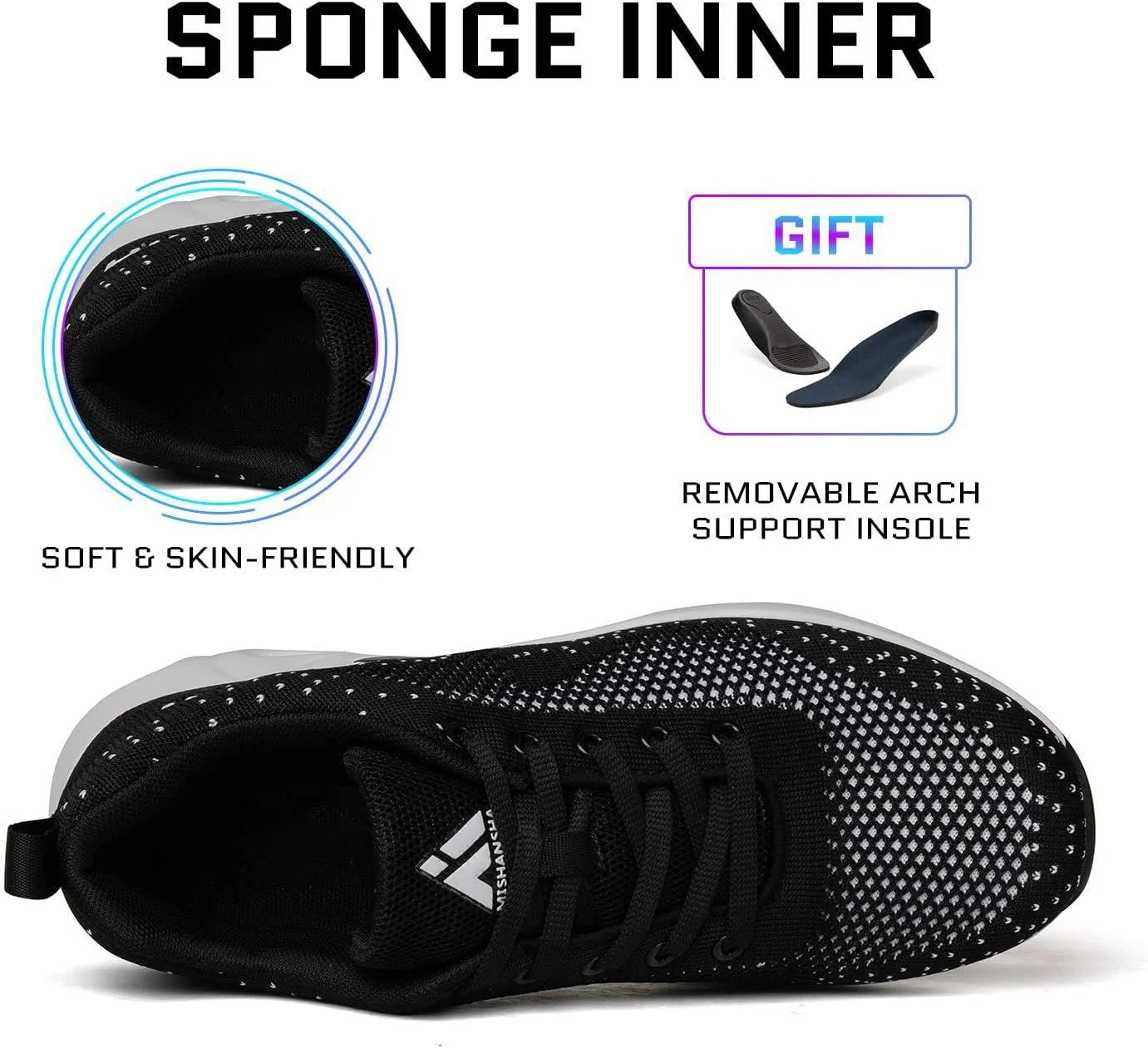 کفش های دویدن و پیاده روی زنانه میشانشا، تنفسی با بالشتک هوا، مشکی شب، سایز 7.5