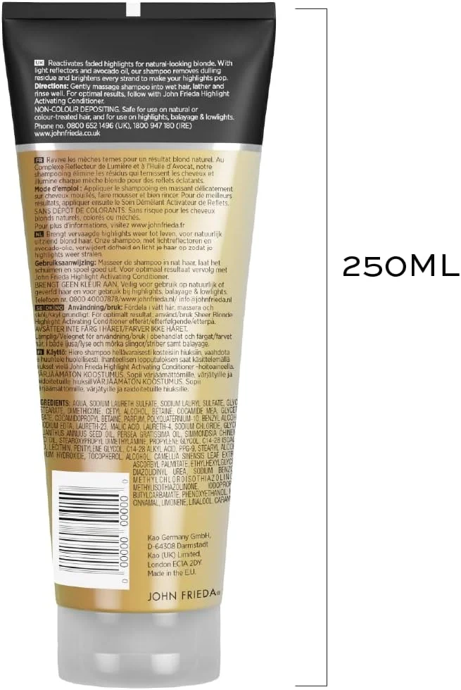 شامپو مرطوب کننده و فعال کننده هایلایت موهای بلوند جان فریدا، 250 میلی لیتر