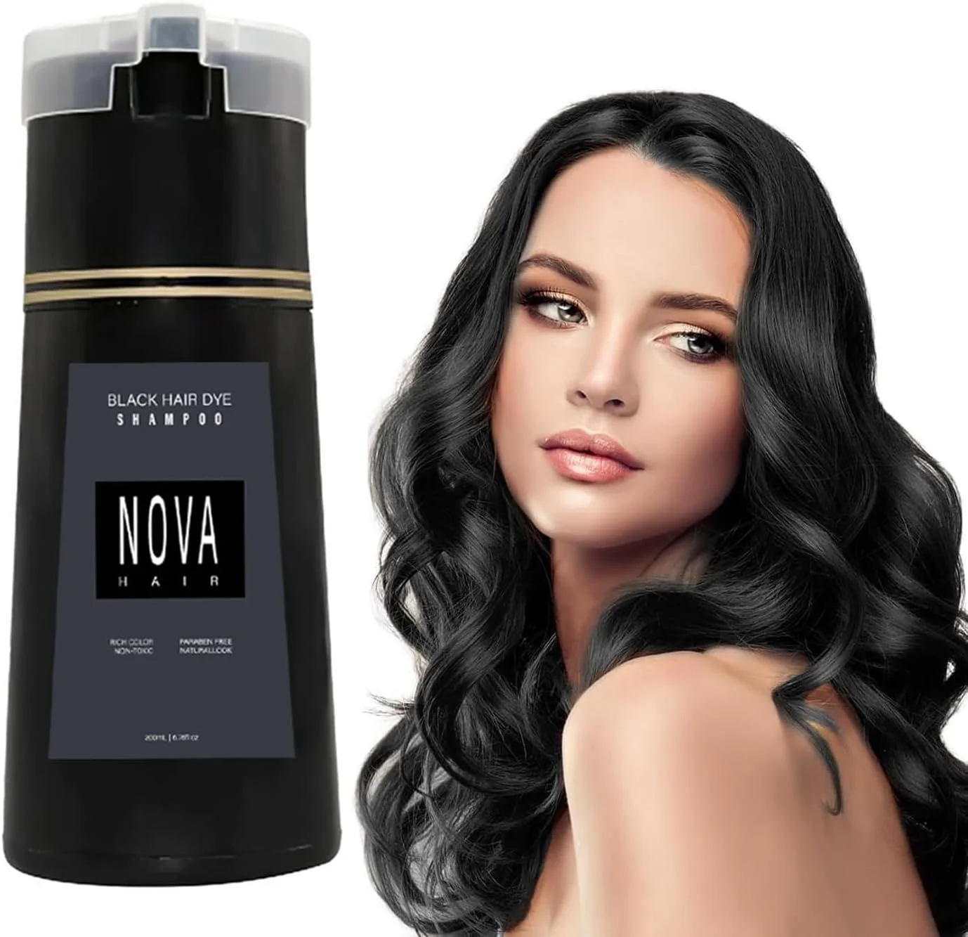 شامپو رنگ مو KASTWAVE، شامپو رنگ فوری موی قهوه ای تیره 3 در 1، شامپو رنگ موی طبیعی برای موهای سفید، شامپو رنگ فوری برای مردان و زنان (مشکی)