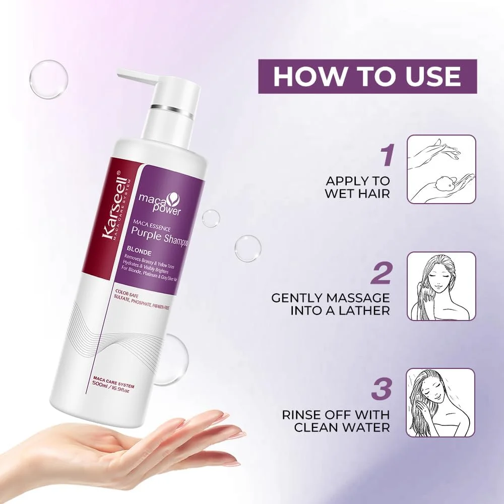 شامپو بنفش حرفه ای کارسئل، خنثی کننده رنگ های زرد و نارنجی برای موهای بلوند، نقره ای، خاکستری و هایلایت شده، 500 میلی لیتر