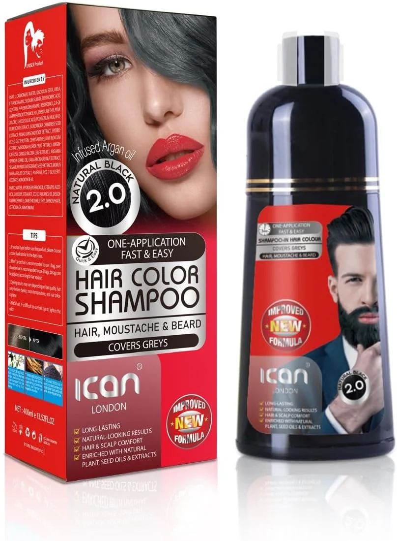 شامپو رنگ مو آی‌کن لندن، مشکی طبیعی 2.0، 400 میلی لیتر