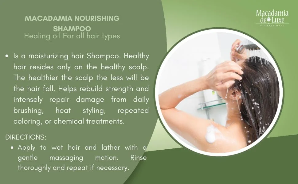 شامپو ماکادمیا برای موهای آسیب دیده و رنگ شده، فرمول پاک کننده 100% ساخته شده از روغن ماکادمیا، با قابلیت بازسازی رطوبت (300 میلی لیتر)