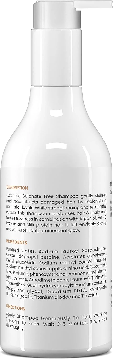 شامپو بدون سولفات لوکسابل مناسب برای استفاده بعد از انواع درمان مو و مراقبت روزانه خانگی. مناسب برای موهای خشک و آسیب دیده (250 میلی لیتر)