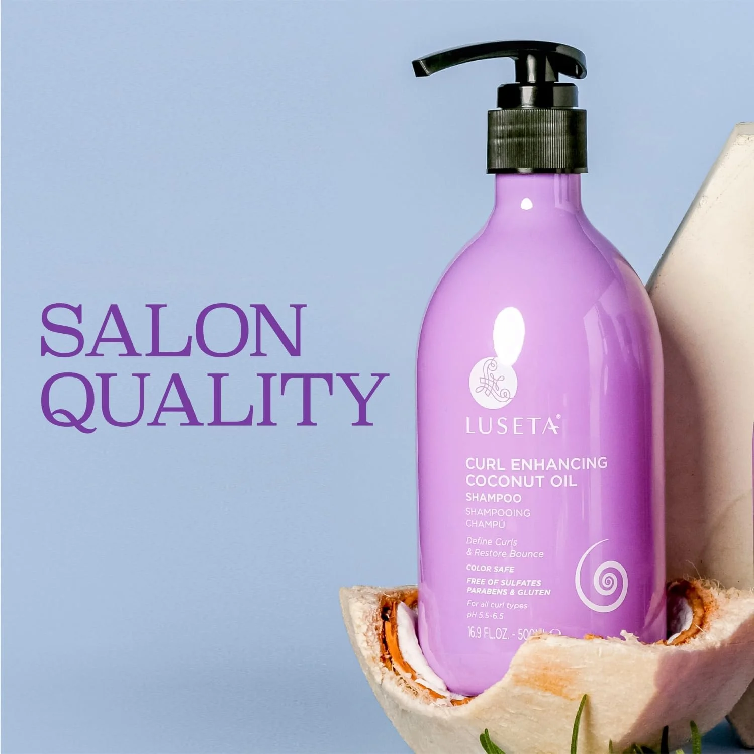 شامپو روغن نارگیل تقویت کننده فر لوسِتا، افزایش حالت ارتجاعی و وضوح فرها، کاهش وز و ترمیم موهای خشک، مناسب برای انواع موهای فر، فاقد سولفات و پارابن، 500 میلی لیتر