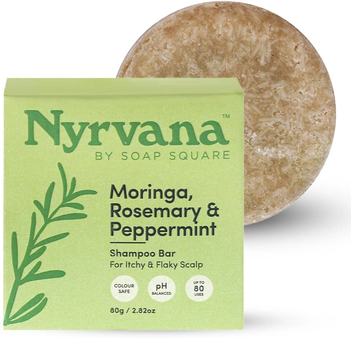 شامپو بار مورینگا، رزماری و نعناع فلفلی نیروانا برای پوست سر خارش دار و پوسته پوسته | ضد شوره | برای آقایان و بانوان | کاملا طبیعی | متعادل با pH | بدون پسماند | 80 گرم