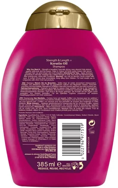 شامپو روغن کراتین ضد شکستگی OGX، ۳۸۵ میلی لیتر - فرمول تقویت کننده و آبرسان برای تقویت مو و جلوگیری از موخوره، غنی شده با کراتین و روغن آرگان برای ظاهری سالم و درخشان شامپو روغن کراتین ضد شکستگی OGX، ۳۸۵ میلی لیتر - فرمول تقویت کننده و آبرسان برای تقویت مو و جلوگیری از موخوره، غنی شده با کراتین و روغن آرگان برای ظاهری سالم و درخشان