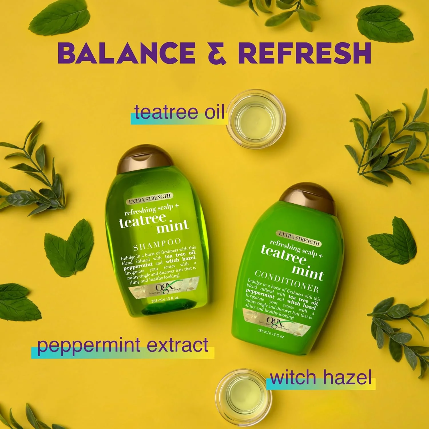 شامپو درخت چای و نعناع OGX با قدرت مضاعف برای طراوت بخشیدن به پوست سر، 384 میلی لیتر شامپو درخت چای و نعناع OGX با قدرت مضاعف برای طراوت بخشیدن به پوست سر، 384 میلی لیتر