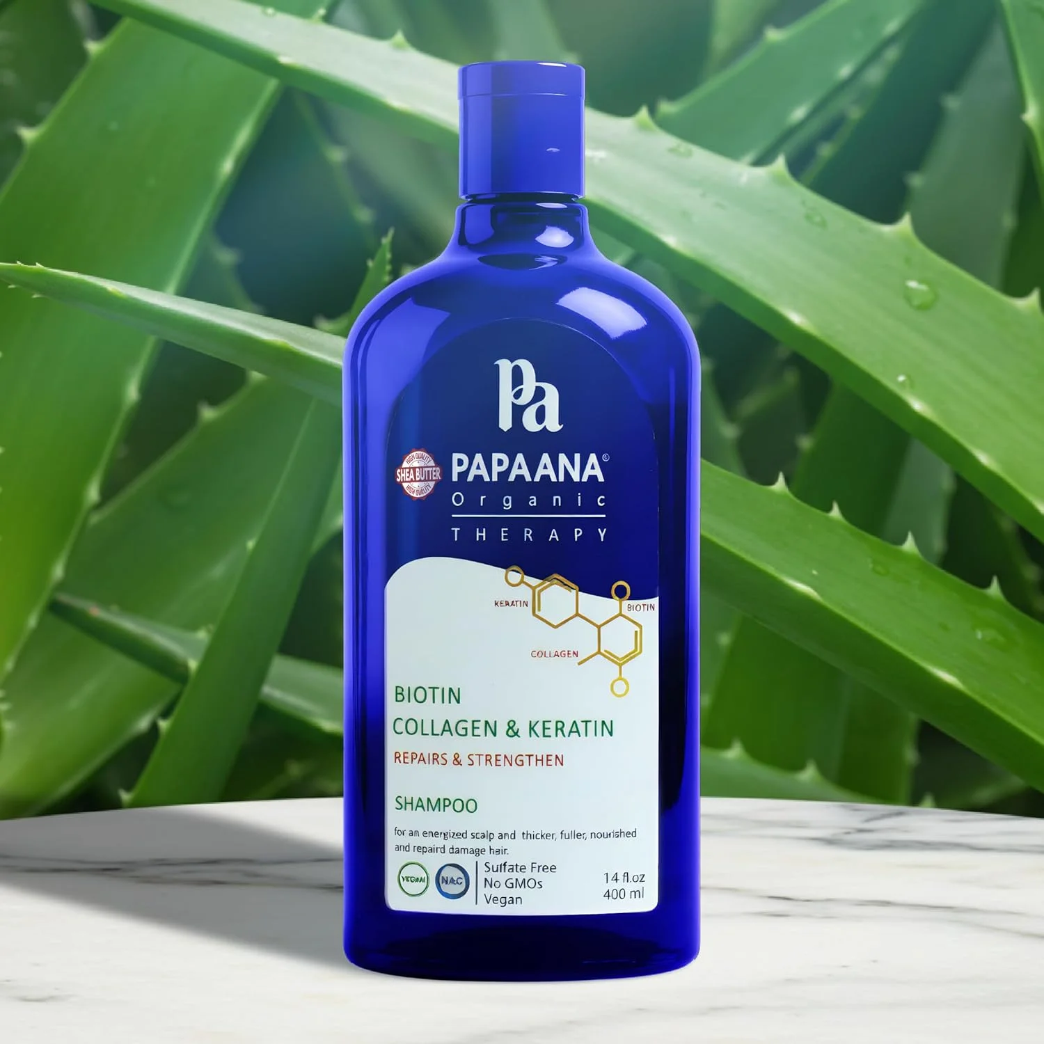 شامپو ارگانیک تراپی پاپائنا، فرمول بیوتین کلاژن و کراتین، 400 میلی لیتر، وگان، بدون سولفات