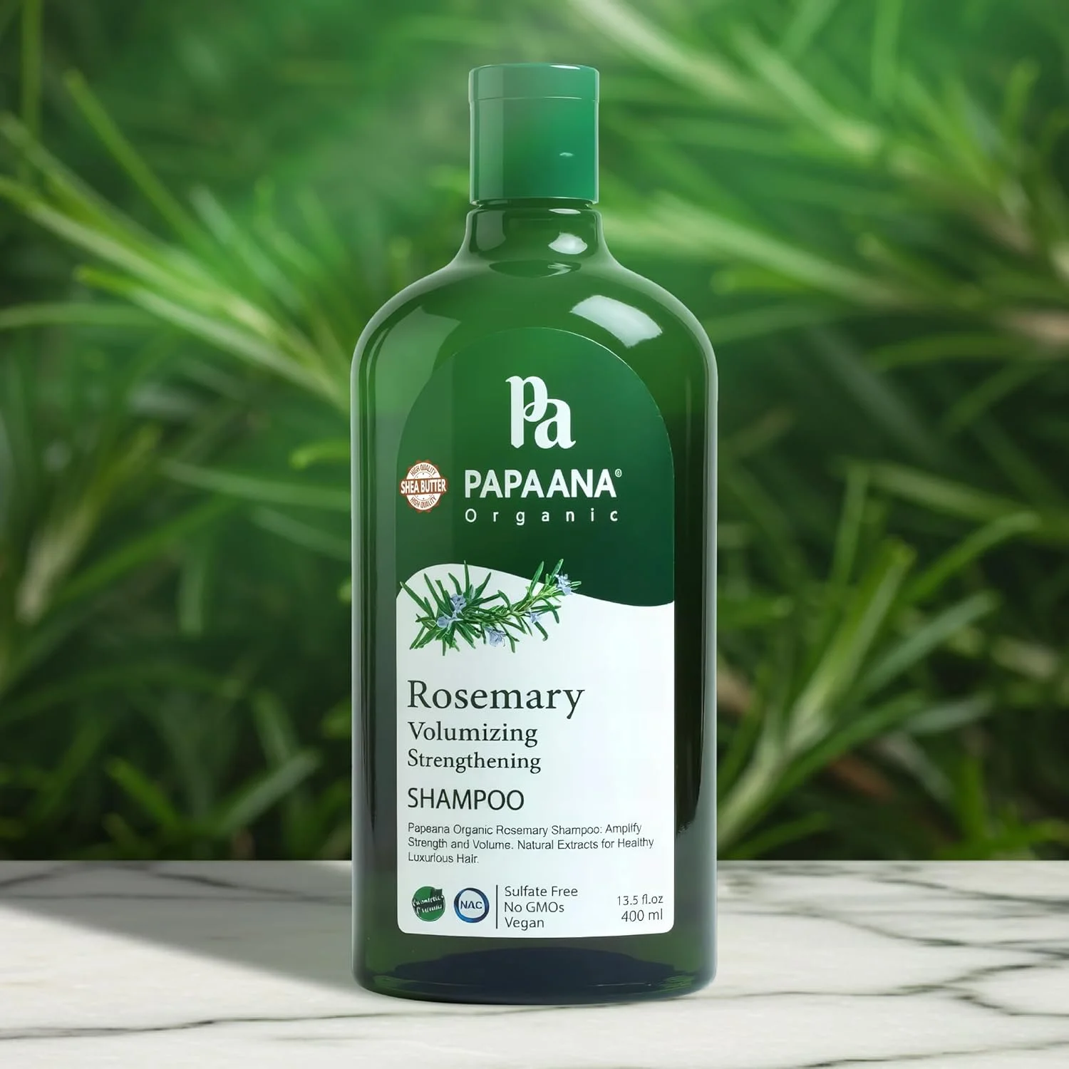 شامپو حجم دهنده و تقویت کننده رزماری ارگانیک پاپائنا (400 میلی لیتر) - فرمول گیاهی طبیعی، بدون سولفات، بدون پارابن، افزایش حجم مو، ترمیم آسیب، ایده آل برای انواع مو