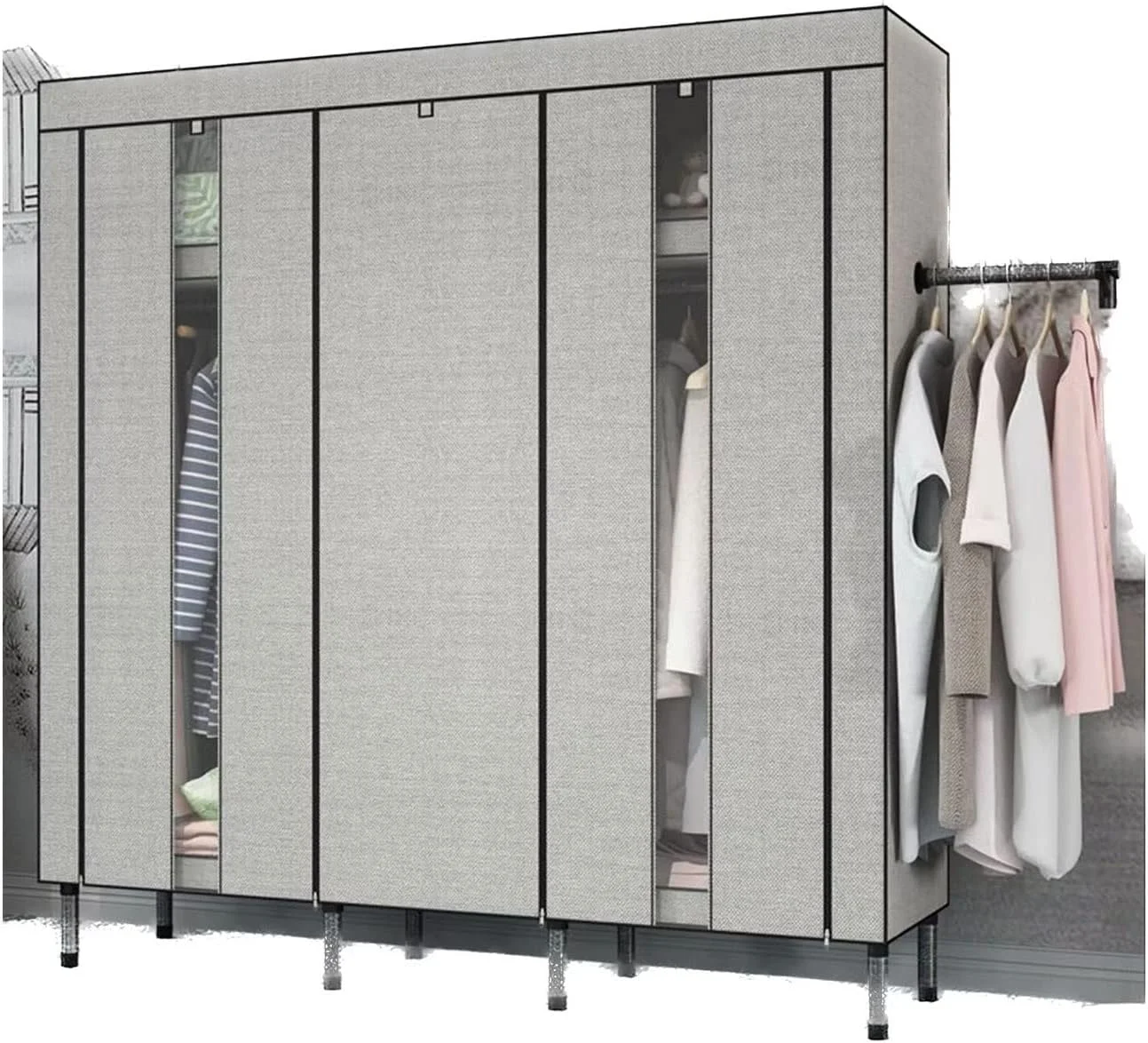 کمد لباس تیاندی‌اف‌وای، کمد لباس ساده، کمد لباس پارچه‌ای مدرن و ساده، لوله فولادی ضخیم شده، فضای ذخیره‌سازی تقویت‌شده