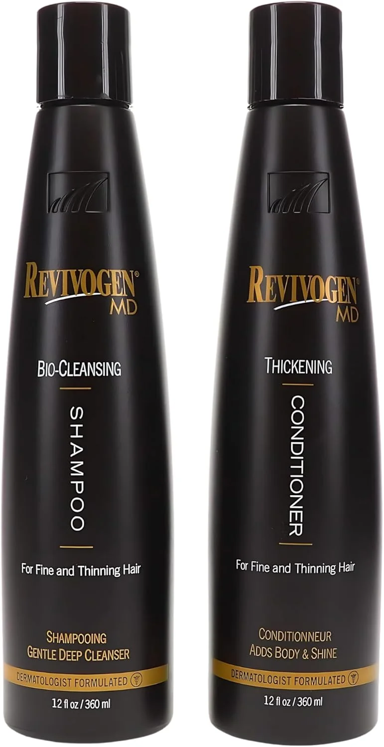 شامپو و نرم کننده Revivogen MD برای موهای نازک و کم پشت، حاوی مسدود کننده DHT، جلوگیری از ریزش مو و تسکین دهنده پوست سر برای آقایان و بانوان، بسته اقتصادی 360 میلی لیتری