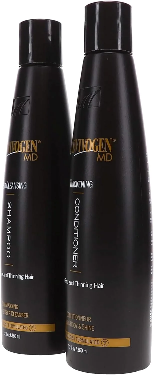 شامپو و نرم کننده Revivogen MD برای موهای نازک و کم پشت، حاوی مسدود کننده DHT، جلوگیری از ریزش مو و تسکین دهنده پوست سر برای آقایان و بانوان، بسته اقتصادی 360 میلی لیتری