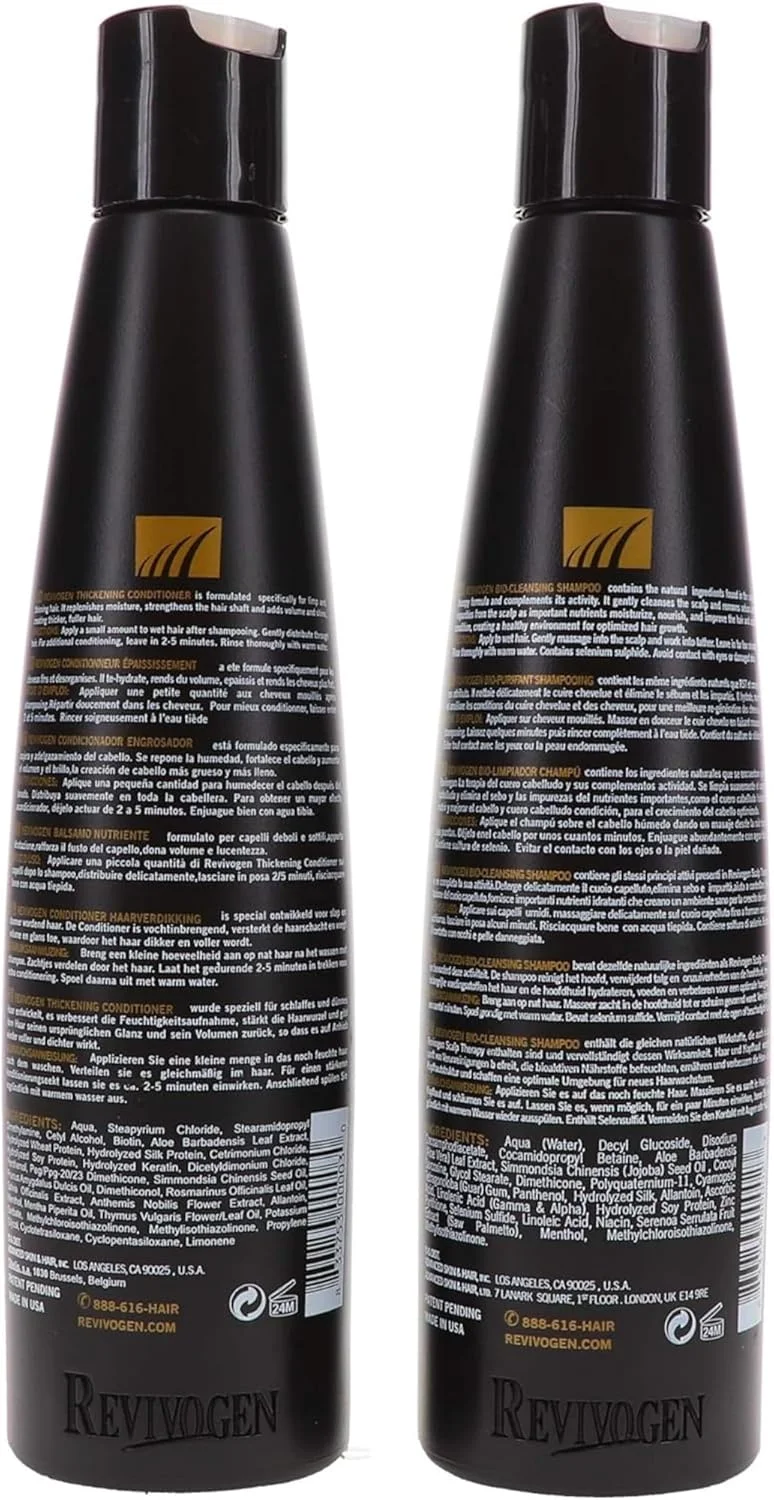 شامپو و نرم کننده Revivogen MD برای موهای نازک و کم پشت، حاوی مسدود کننده DHT، جلوگیری از ریزش مو و تسکین دهنده پوست سر برای آقایان و بانوان، بسته اقتصادی 360 میلی لیتری