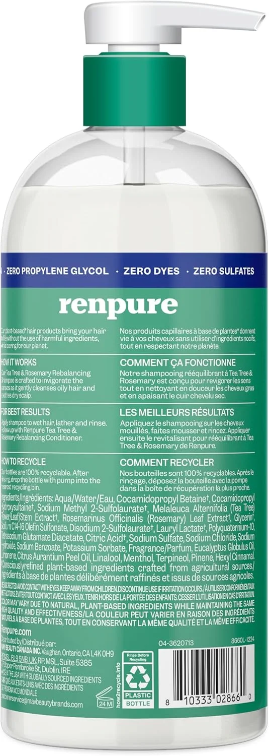 شامپو درخت چای و رزماری رفرش و متعادل کننده مو رنپور، ساخته شده بر پایه گیاهان - تسکین دهنده پوست سر خشک - رطوبت رسان و درخشان کننده - پاک کننده آلودگی مو - بدون رنگ - طراحی بطری پمپی قابل بازیافت - 710 میلی لیتر شامپو درخت چای و رزماری رفرش و متعادل کننده مو رنپور، ساخته شده بر پایه گیاهان - تسکین دهنده پوست سر خشک - رطوبت رسان و درخشان کننده - پاک کننده آلودگی مو - بدون رنگ - طراحی بطری پمپی قابل بازیافت - 710 میلی لیتر