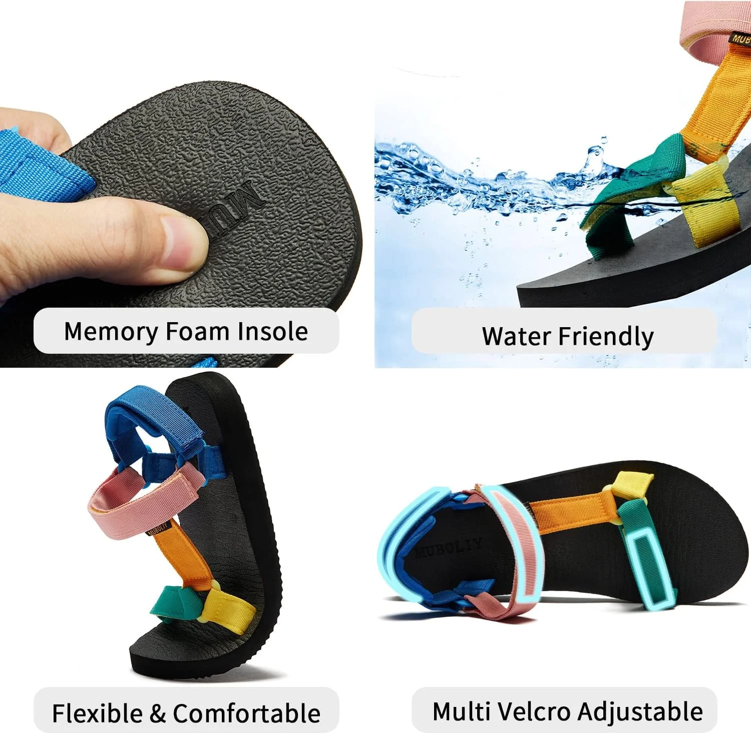 صندل زنانه موبولی، صندل های تابستانی غیر رسمی و مناسب آب با کفی یوگا و پشتیبانی از قوس پا، مناسب استفاده در فضای باز و قابل شستشو