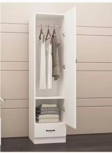 کابینت کمد لباس چوبی یک درب SULSHA با کشو و قفل کلیدی، سفید کابینت کمد لباس چوبی یک درب SULSHA با کشو و قفل کلیدی، سفید