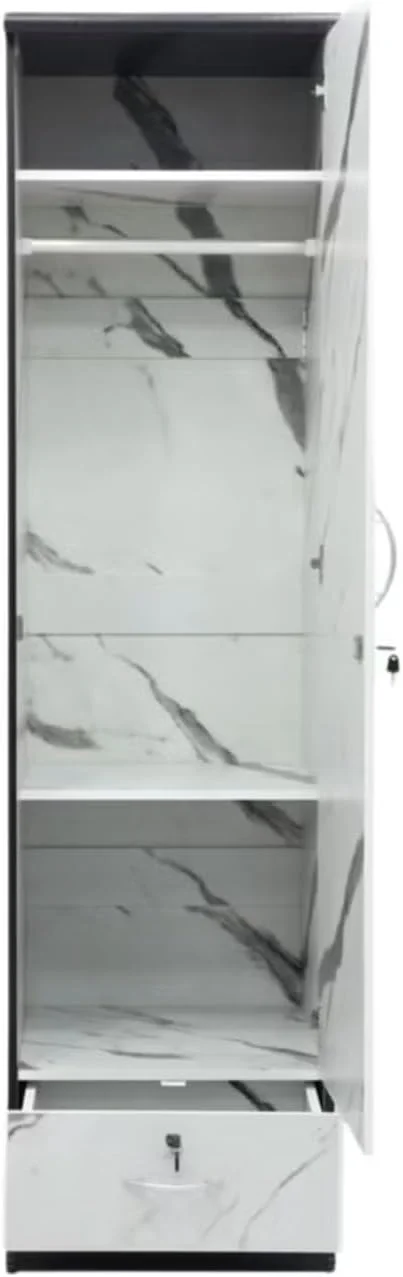 کابینت کمد لباس چوبی یک درب SULSHA با کشو و قفل و کلید، سفید کابینت کمد لباس چوبی یک درب SULSHA با کشو و قفل و کلید، سفید