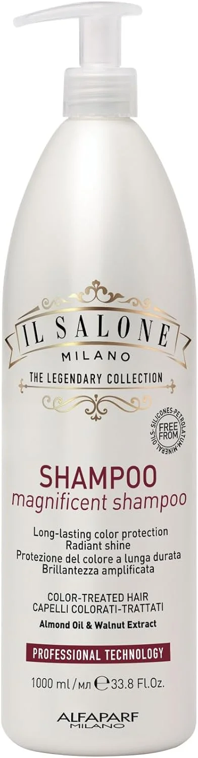 شامپو حرفه ای Magnificent Il Salone Milano - شامپو ایمن برای موهای رنگ شده و فرآوری شده - غنی شده با روغن بادام برای درخشش فوق العاده - مراقبت از مو با کیفیت سالن (1000 میلی لیتر)