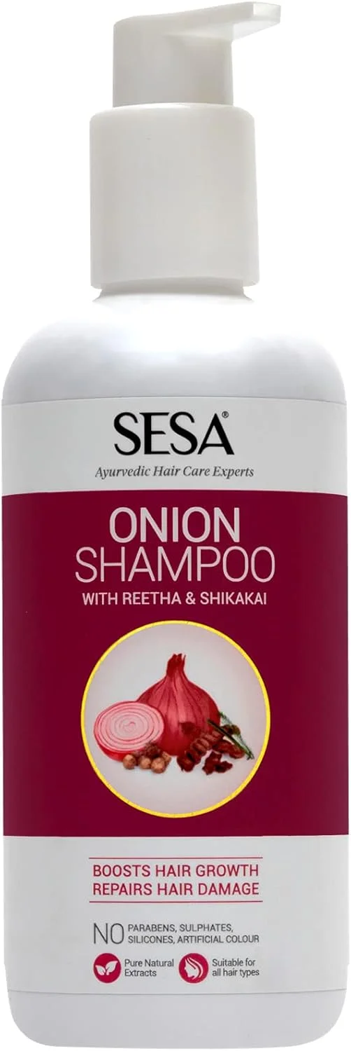 شامپو پیاز سسا با ریتها و شیکاکای | رشد مو، آسیب مو، تقویت مو و کنترل ریزش مو | بدون سولفات، پارابن، سیلیکون و رنگ مصنوعی | 300 میلی لیتر (بسته 1 عددی)