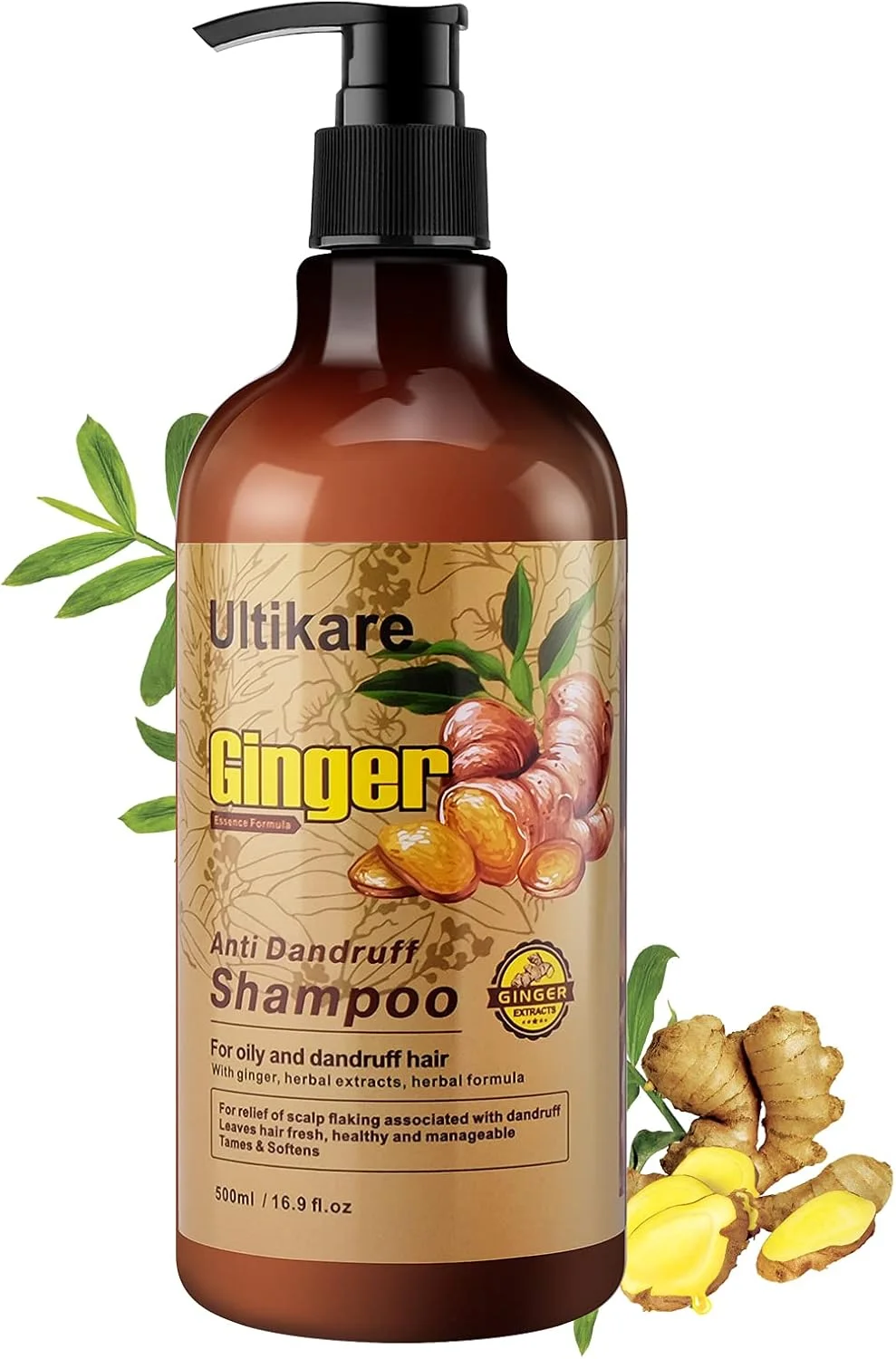 شامپو زنجبیل Ultikare برای موهای دارای شوره، درمان ضد شوره - شامپو مراقبت از پوست سر خشک و خارش دار حاوی روغن عصاره زنجبیل، فرمول تقویت کننده مو، برای آقایان و بانوان
