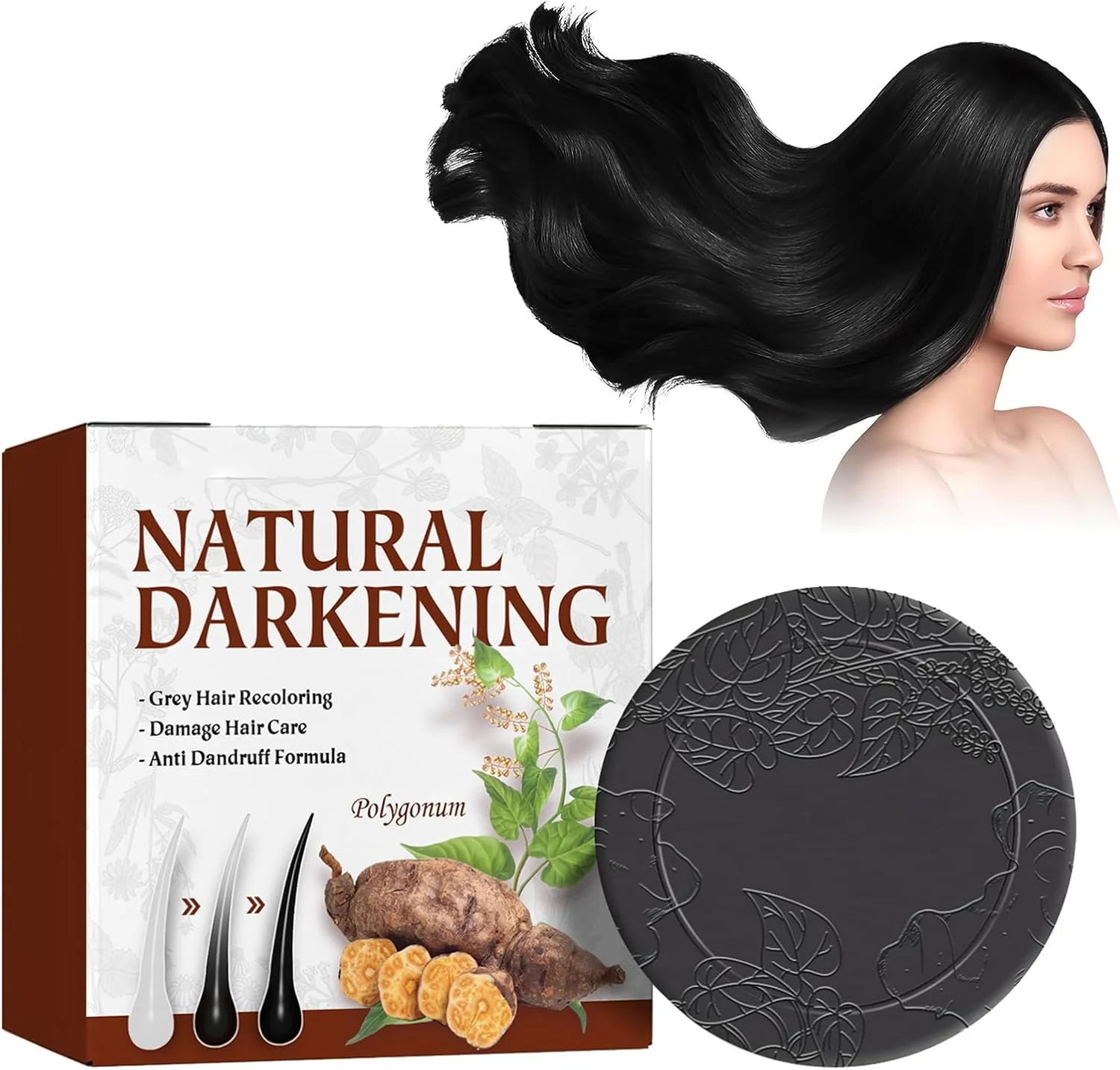 شامپو بار زنجکپ Polygonum Multiflorum، صابون سیاه تیره کننده طبیعی، شامپو بار تیره کننده مو، بازگرداندن موهای خاکستری به رنگ طبیعی، حجم دهنده و مرطوب کننده، برای زنان و مردان