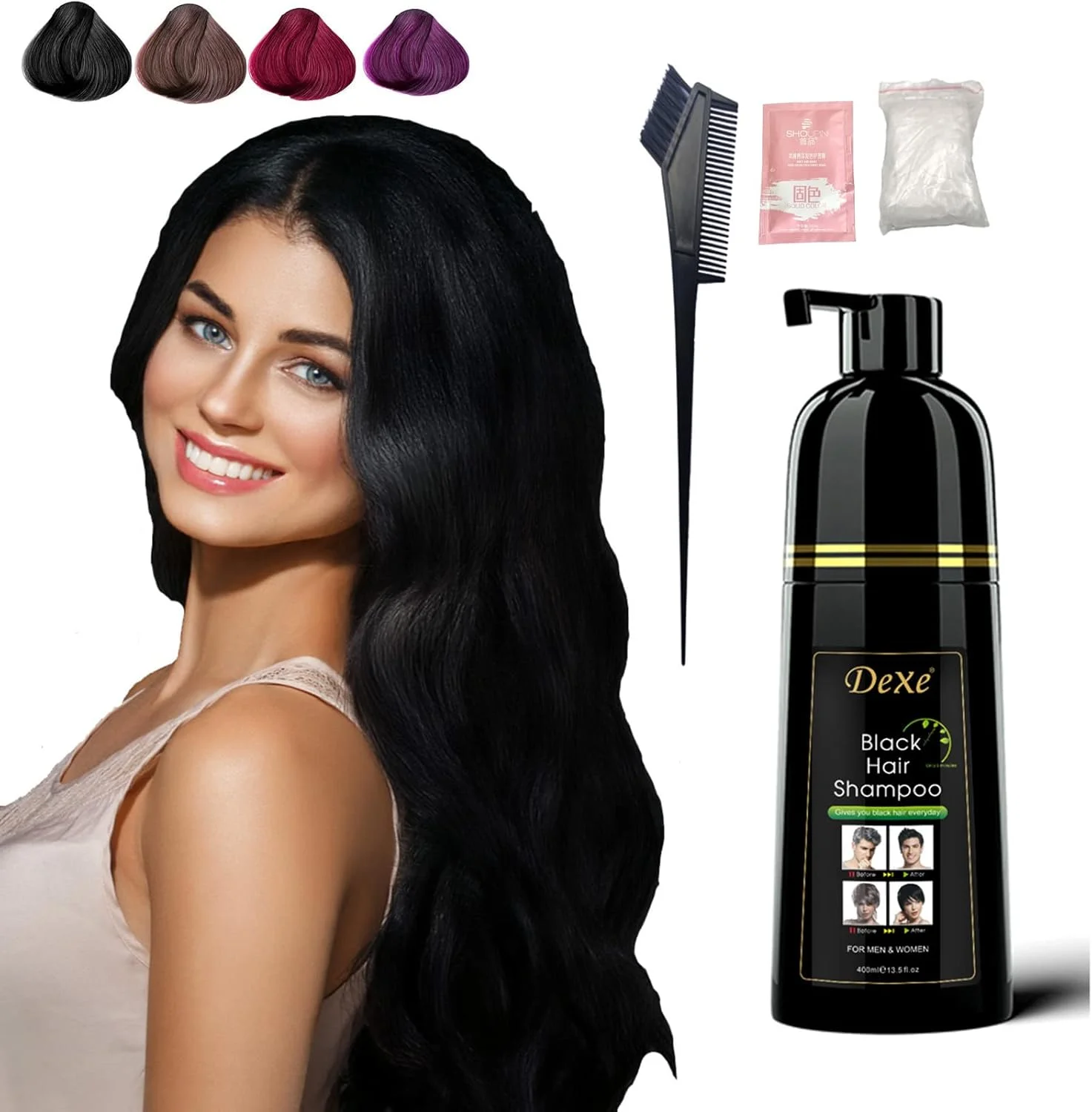 شامپو رنگ مو مشکی YIZHONG برای زنان و مردان، رنگ موی دائمی برای پوشش موهای خاکستری، شامپو برای موهای رنگ شده، شامپو رنگ دهنده مو با مواد طبیعی